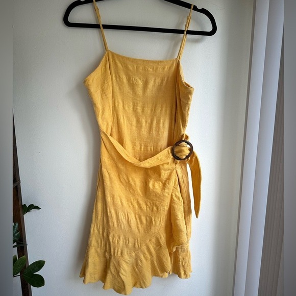 American Eagle Outfitters Yellow Plaid Ruffle Hem Belted Mini Dress M - Picture 2 of 4